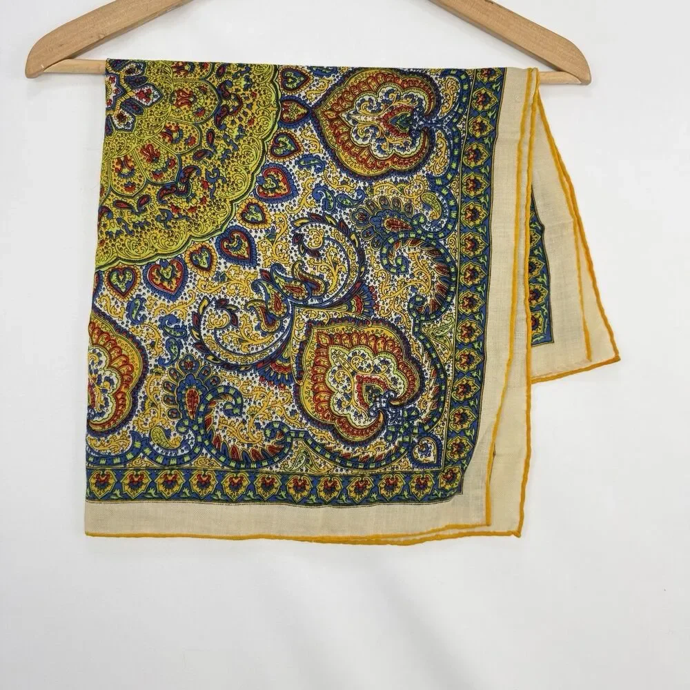 VTG BURMEL HAND-ROLLED ALL WOOL SQUARE SCARF PAISLEY ABSTRACT 24